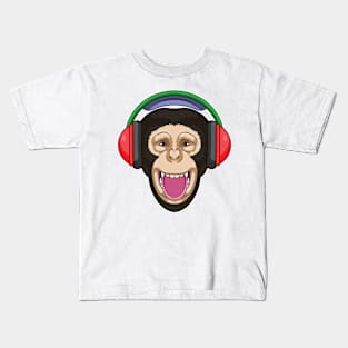 Monkey at Music with Headphone Kids T-Shirt